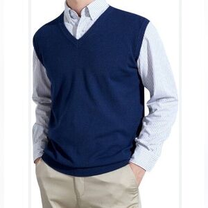 Nick Price Mens Golf Silk Cotton Sweater Vest V-Neck Pullover Navy Blue Size L